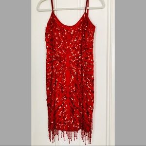 1940’s Red Vintage Beaded Sequin Flapper Dress